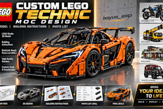 design custom lego technic, lego design, 3d lego model, 3d lego with instruction