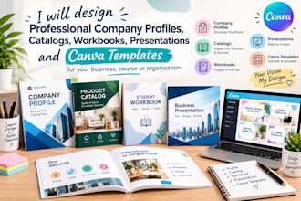 design company profile, catalog, workbook and professional presentation