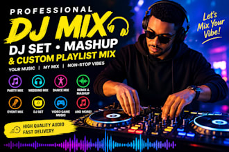 create a professional dj mix dj set mashup and custom playlist mix