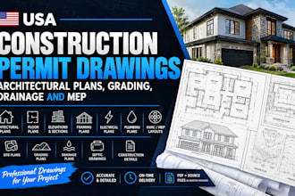 create USA construction permit drawings, architectural plans, grading, drainage