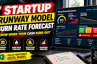 build startup runway model, burn rate forecast, cash flow, and scenarios