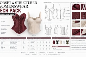 develop a manufacturing ready corset and structured womenswear tech pack