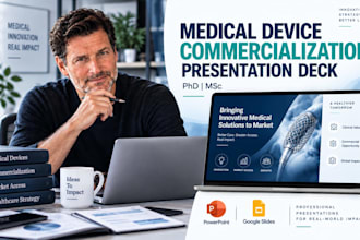 design a medical device commercialization pitch deck and funding presentation