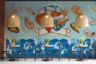 design seafood wallpaper, peel and stick seafood wallpaper