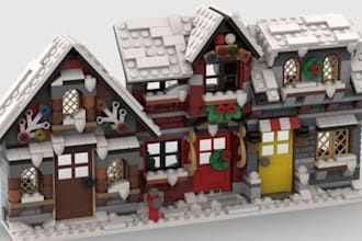 custom 3d lego model, technic car, house, bike with christmas moc display sets
