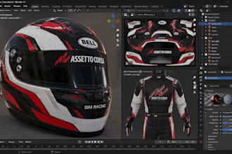 design assetto corsa helmet, racing suit and sim racing livery