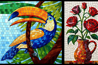 design detailed mosaic pattern glass illustration, stained glass art mosaic logo