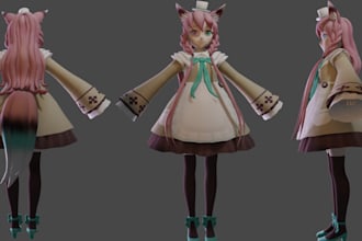 create 3d character for 3d vtuber, vrchat, rigging, 3d model, anime and 3d vroid