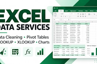 clean excel data, create pivot tables, vlookup and xlookup