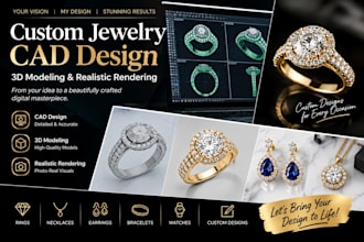 create custom jewelry cad design, 3d modeling and realistic rendering
