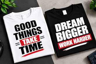 design custom typography t shirts, tote bags, paper bags and merchandise