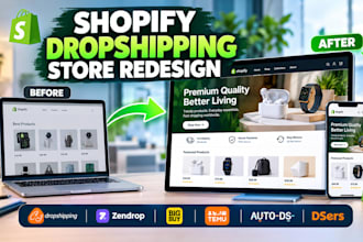 build or redesign shopify dropshipping store with zendrop cj autods dsers temu