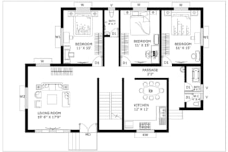 turn your brief to building 2dplan, open living room kitchen dining layout, cgi