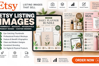 design etsy listing images, product thumbnails, mockups and infographic graphics