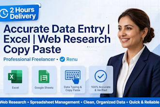 do accurate data entry, excel, web research and copy paste work in 2 hours