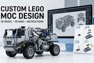 design custom lego moc, 3d lego model and building instructions