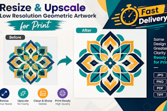 resize and upscale low resolution geometric artwork for print
