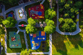 design 3d outdoor playground area, kids entertainment space, recreational play