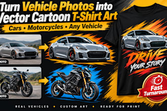 turn car motorcycle or vehicle photos into vector cartoon tshirt illustrations
