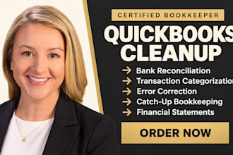 set up, clean up quickbooks online bookkeeping, bank reconciliation, wave