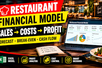 create restaurant financial model, sales forecast, costs, profit, and break even
