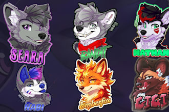 draw furry badge, fursona, furry art, headshot, sticker, ref sheet or emote pack