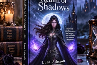 design a dark fantasy book cover with magical gothic artwork