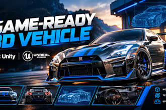 create game ready 3d vehicle models for unity and unreal, 3d cars, bike, tanks