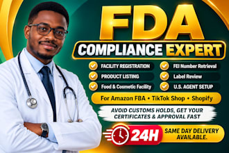 handle fda compliance, fda registration, label review and US agent service