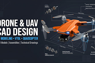 design custom drone uav vtol quadcopter 3d cad model in solidworks