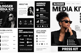 design a creative blogger media kit, podcast, and influencer media kit