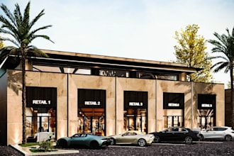 renovate 3d retail space exterior,hypermarket design,storefront park,cgi render