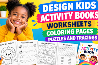 design kids activity books workseets colouring pages puzzles and tracings