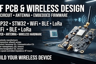 design rf pcb, wireless circuit, antenna, esp32, stm32 and embedded firmware