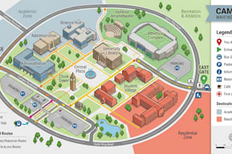 draw 2d, 3d flat map, tourist map, park map, wayfinding map and 3d isometric map
