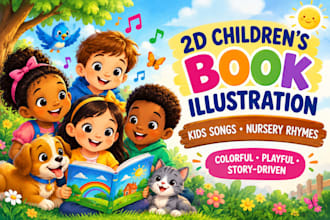 create 2d children book illustration for kids songs and nursery rhymes