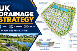 prepare UK drainage strategy, suds stormwater report and flood risk for planning
