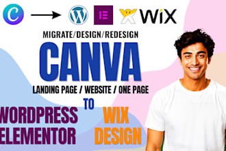 migrate canva landing page website to responsive wordpress elementor or wix site