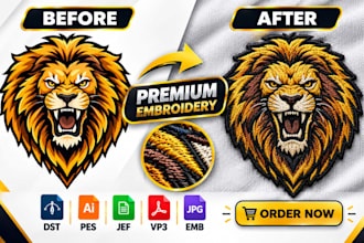 convert logo to embroidery digitizing into dst, pes, emb files in 1 hour