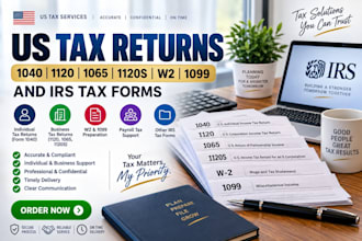 do US tax returns 1040, 1120, 1065, 1120s, w2, 1099 and irs tax forms