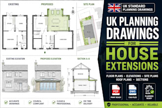 draw UK planning permission drawings for house extensions