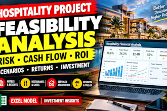 analyze hospitality project feasibility, risks, scenarios, cash flow, and return