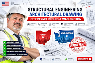 structural engineering, architectural drawing, city permit in ohio, washington