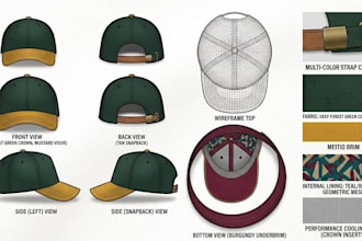 design cap tech pack, hat spec sheet, technical flat for headwear manufacturer