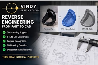 reverse engineer your part and convert stl to step 3d 2d cad,