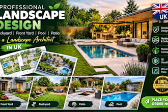 design backyard, front yard, pool, patio as a landscape architect in UK