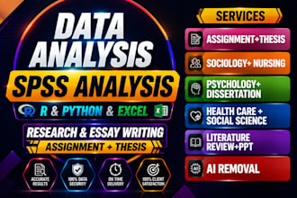 do data analysis interpretation of research by spss analysis,, python, smart pls