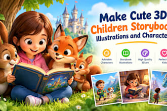 make cute 3d children storybook illustrations and characters