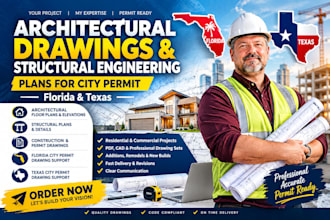 architectural drawing, structural engineering, city permit in florida, texas