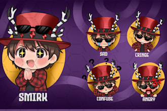 draw cute twitch emotes, chibi emotes, animated emotes, badges